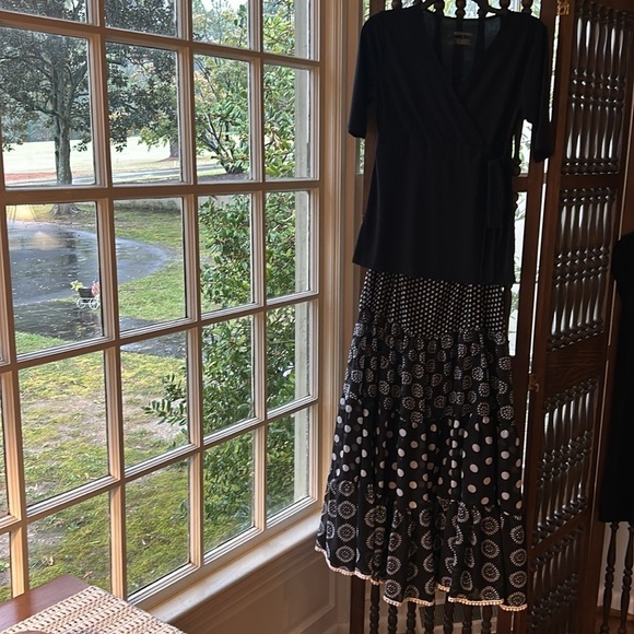 Tiered Maxi Skirt Black & White Polka Dots Vintage ReWork UPWork Anthropologie - Picture 3 of 9